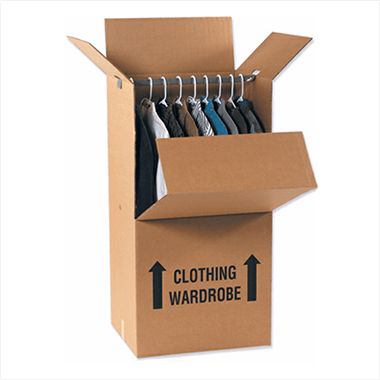 Compare shipping costs: Regular box vs Wardrobe box for clothes Illustration showing how to efficiently pack clothes in a regular box versus a wardrobe box for shipping
